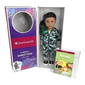 American Girl DOLL Cool Camo Brown Blue Green Hair Coat Pants Shoes Friends Book